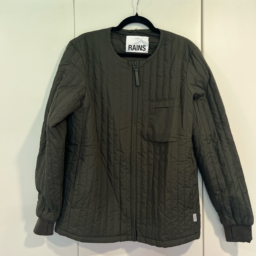 Rains Quilted Liner Jacket in Dark Green Large